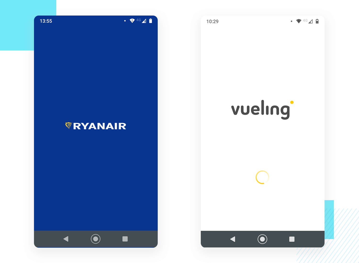 splash screens by airlines ryanair and vueling