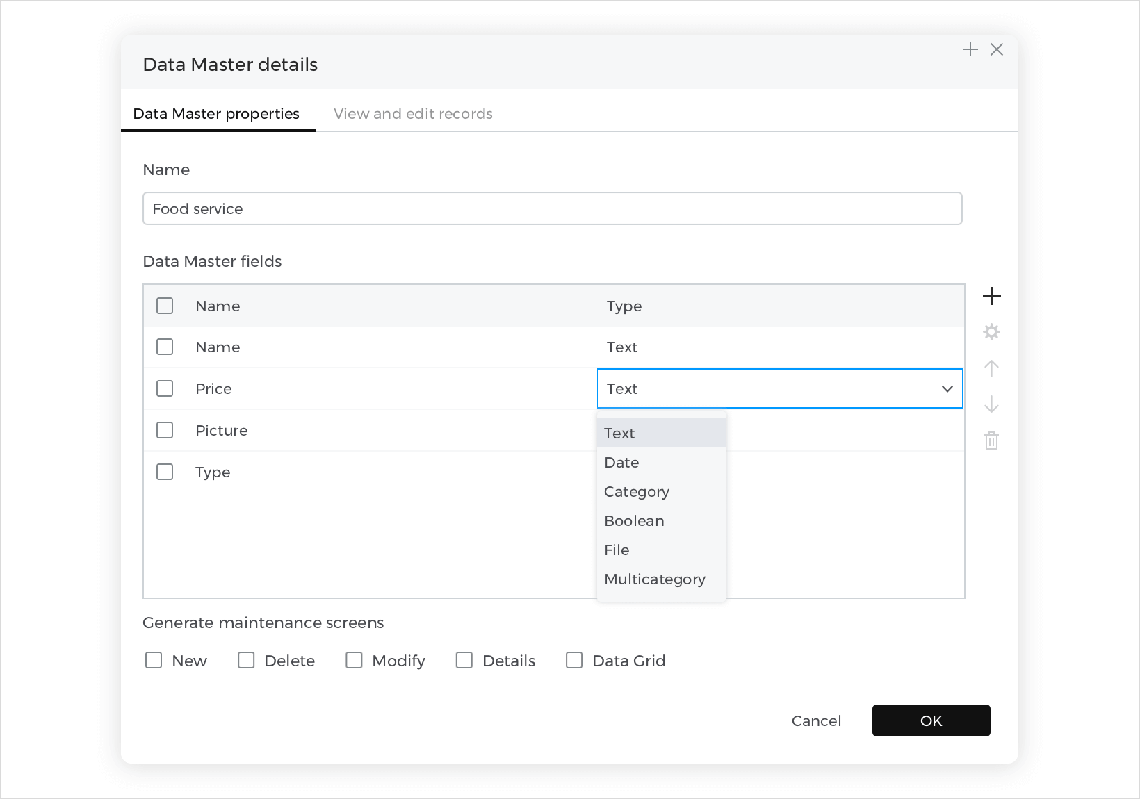 Data Master field types