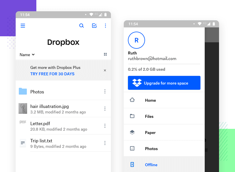 Hamburger menu design on mobile apps - Dropbox