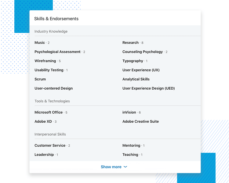 LinkedIn UX designer profiles - Skills & Endorsements