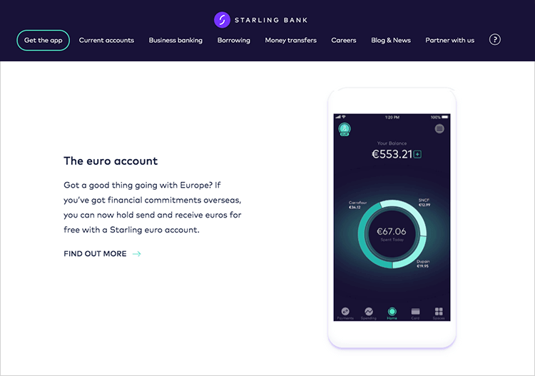 Banking app design patterns and examples - Starling Bank features spending insights on its app homepage