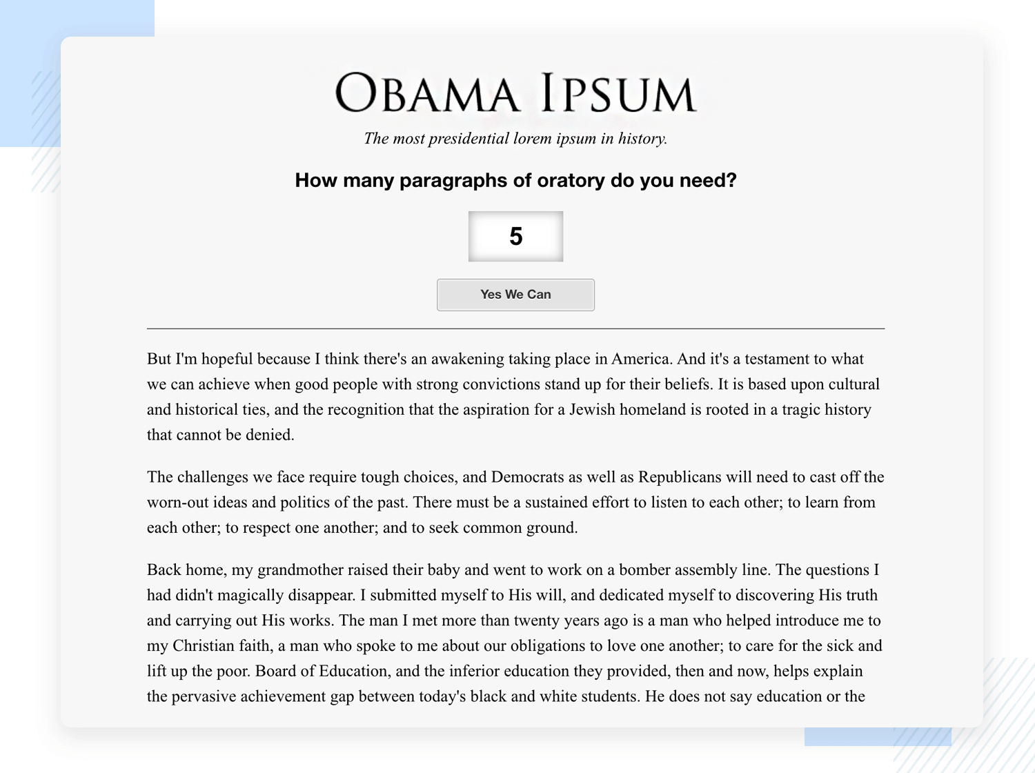 lorem ipsum alternatives - obama ipsum