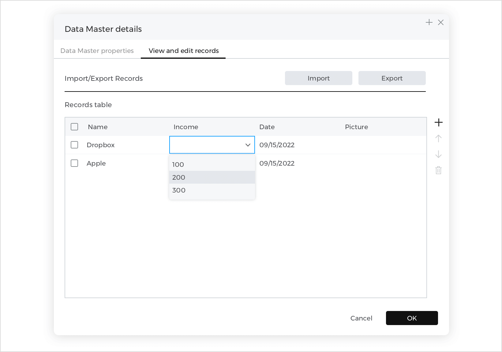 Selecting category in records