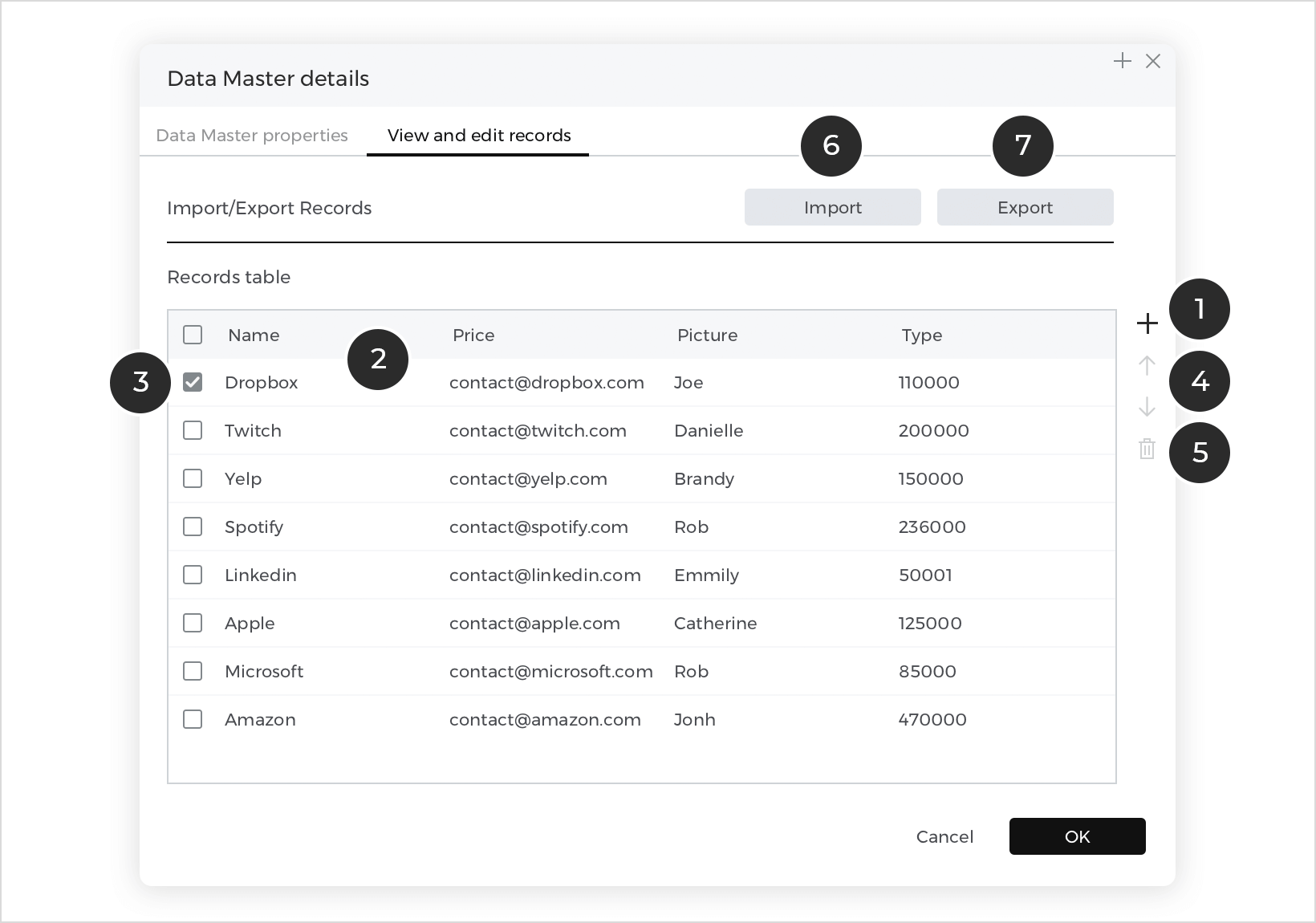 View and edit records of data master defined