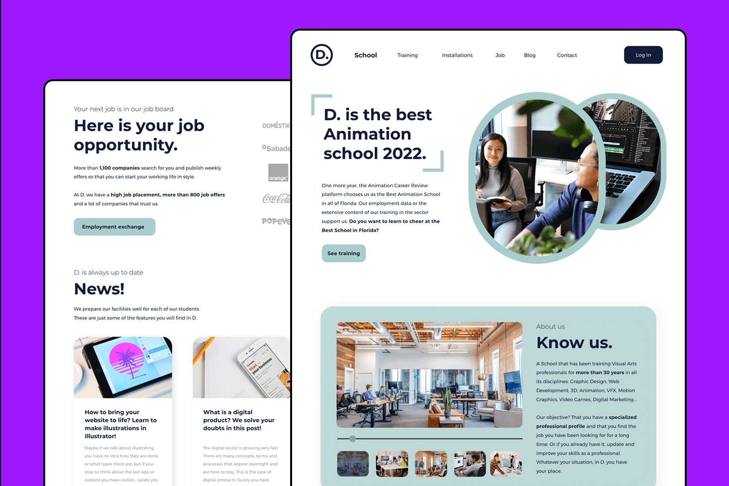 design school website template by justinmind